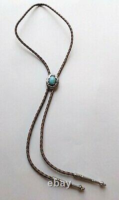 Vintage Southwest Navajo Bolo Tie 925 SOLID Silver Turquoise Signed Arrow Symbol