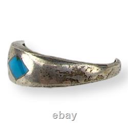 Vintage Southwestern Sterling Silver Three Stone Inlay Turquoise Ring Size 7.75