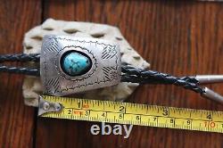 Vintage Southwestern TURQUOISE STONE + STERLING silver bolo SHADOWBOX Navajo