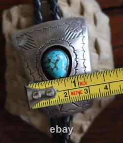 Vintage Southwestern TURQUOISE STONE + STERLING silver bolo SHADOWBOX Navajo