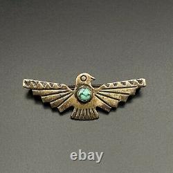 Vintage Southwestern Turquoise Thunderbird Silver Pin Brooch