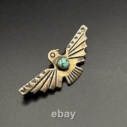 Vintage Southwestern Turquoise Thunderbird Silver Pin Brooch