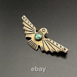 Vintage Southwestern Turquoise Thunderbird Silver Pin Brooch