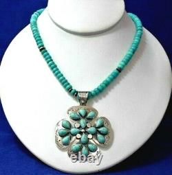 Vintage Sterling Clover Turquoise Pendant Navajo Benjamin Piaso B Signed