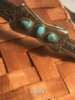 Vintage Sterling Hat Band 0ff Old Stretson With Two Silver and Turquoise