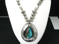 Vintage Sterling Johnnie Mace Turquoise Navajo Shadowbox Necklace 66g i11900