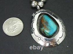 Vintage Sterling Johnnie Mace Turquoise Navajo Shadowbox Necklace 66g i11900