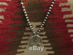 Vintage Sterling Navajo Navajo Turquoise Naja & Bench Bead Necklace 27