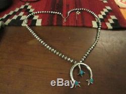 Vintage Sterling Navajo Navajo Turquoise Naja & Bench Bead Necklace 27