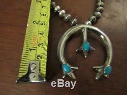 Vintage Sterling Navajo Navajo Turquoise Naja & Bench Bead Necklace 27