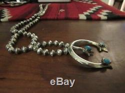 Vintage Sterling Navajo Navajo Turquoise Naja & Bench Bead Necklace 27