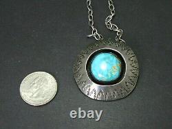 Vintage Sterling Signed PD Turquoise Navajo Shadowbox Necklace 33g i15848