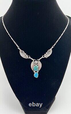 Vintage Sterling Silver 925 Turquoise Necklace Native American Navajo Signed RB