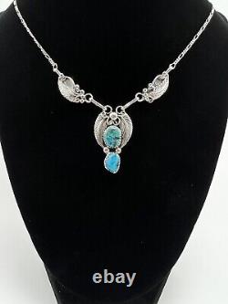 Vintage Sterling Silver 925 Turquoise Necklace Native American Navajo Signed RB