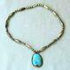 Vintage Sterling Silver Bench Beads Large Navajo 29mm Turquoise Pendant Necklace