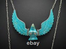 Vintage Sterling Silver H. Spencer Turquoise LARGE Eagle Navajo Necklace 72g B83