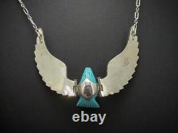 Vintage Sterling Silver H. Spencer Turquoise LARGE Eagle Navajo Necklace 72g B83