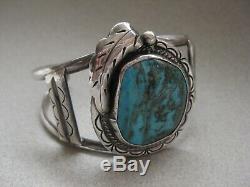 Vintage Sterling Silver NAVAJO Wide Cuff Bracelet With Large Turquoise With Ore