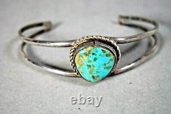 Vintage Sterling Silver Native American Navajo Turquoise Stone Cuff Bracelet
