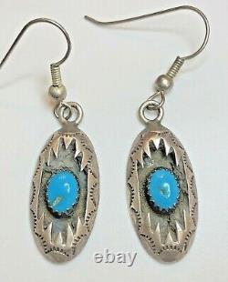 Vintage Sterling Silver Native American Turquoise Earrings Signed C P Navajo