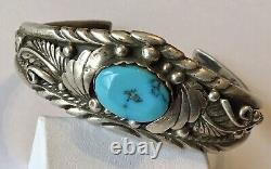 Vintage Sterling Silver Navajo Native American Turquoise Cuff Bracelet B2