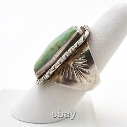 Vintage Sterling Silver Navajo Old Dead Pawn Turquoise Etched Statement Ring sz8