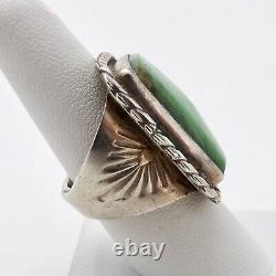 Vintage Sterling Silver Navajo Old Dead Pawn Turquoise Etched Statement Ring sz8