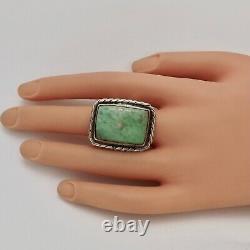 Vintage Sterling Silver Navajo Old Dead Pawn Turquoise Etched Statement Ring sz8