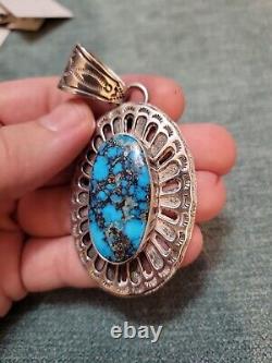Vintage Sterling Silver Navajo Southwestern Large Turquoise Necklace Pendant