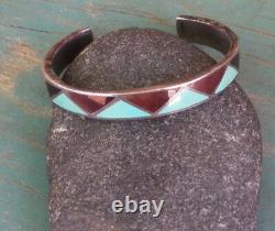 Vintage Sterling Silver Navajo Turquoise Etc. Inlay Cuff Bracelet