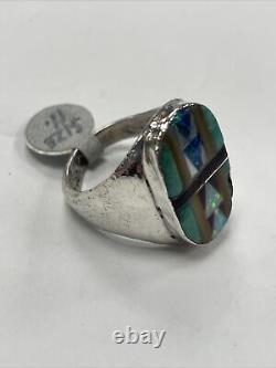 Vintage Sterling Silver Navajo Turquoise Opal MOP Inlaid Native Ring Men's Sz 11