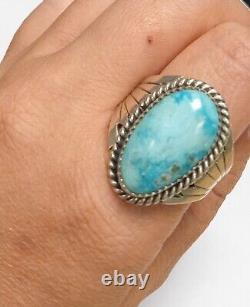 Vintage Sterling Silver Navajo Turquoise Ring Sz 10.75 Signed RB Running Bear