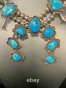 Vintage Sterling Silver Navajo Turquoise Squash Blossom Necklace Wallace Yazzie