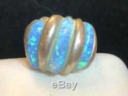 Vintage Sterling Silver Opal & Turquoise 2 Ring Cuff Bracelet Native American