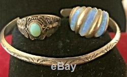 Vintage Sterling Silver Opal & Turquoise 2 Ring Cuff Bracelet Native American