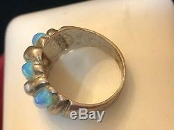 Vintage Sterling Silver Opal & Turquoise 2 Ring Cuff Bracelet Native American