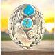 Vintage Sterling Silver Ring Navajo Turquoise Stones & Eagle Size 9 Wide Band