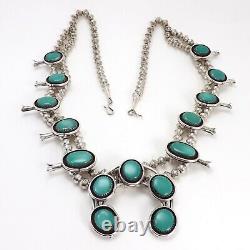 Vintage Sterling Silver Rising Sun Navajo Turquoise Squash Blossom Necklace 25in