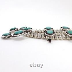 Vintage Sterling Silver Rising Sun Navajo Turquoise Squash Blossom Necklace 25in