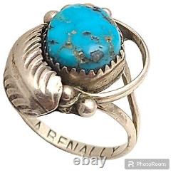 Vintage Sterling Silver Royston Turquoise Navajo Veronica BENALLY Ring Sz9