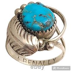 Vintage Sterling Silver Royston Turquoise Navajo Veronica BENALLY Ring Sz9