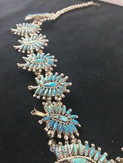 Vintage Sterling Silver Squash Blossom Turquoise Necklace By D N Begay