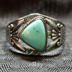 Vintage Sterling Silver Turquoise Cuff Bracelet Old Pawn Fred Harvey Arrows. 925