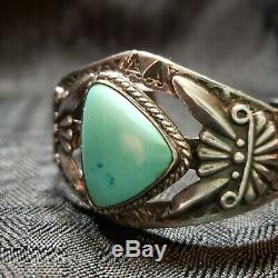 Vintage Sterling Silver Turquoise Cuff Bracelet Old Pawn Fred Harvey Arrows. 925