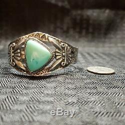 Vintage Sterling Silver Turquoise Cuff Bracelet Old Pawn Fred Harvey Arrows. 925