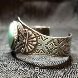 Vintage Sterling Silver Turquoise Cuff Bracelet Old Pawn Fred Harvey Arrows. 925