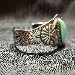 Vintage Sterling Silver Turquoise Cuff Bracelet Old Pawn Fred Harvey Arrows. 925