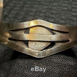Vintage Sterling Silver Turquoise Cuff Bracelet Old Pawn Fred Harvey Arrows. 925
