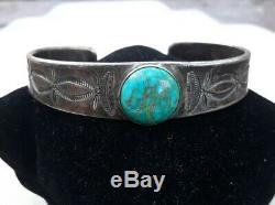 Vintage Sterling Silver Turquoise Navajo Cuff Bracelet Good Luck Southwest