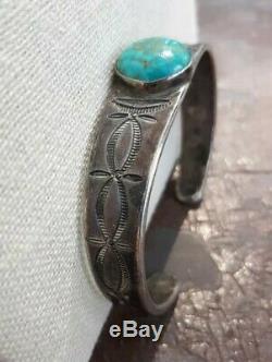 Vintage Sterling Silver Turquoise Navajo Cuff Bracelet Good Luck Southwest